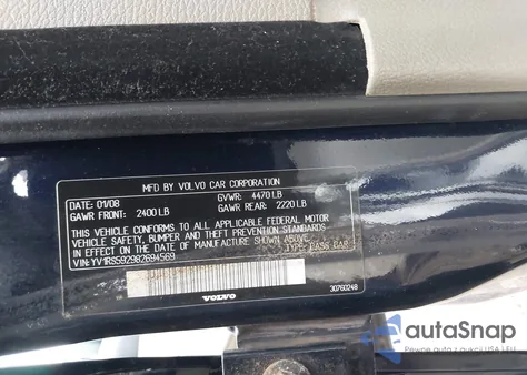 2008 Volvo S60 2.5T z USA, uszkodzony, nr VIN YV1RS592982694569